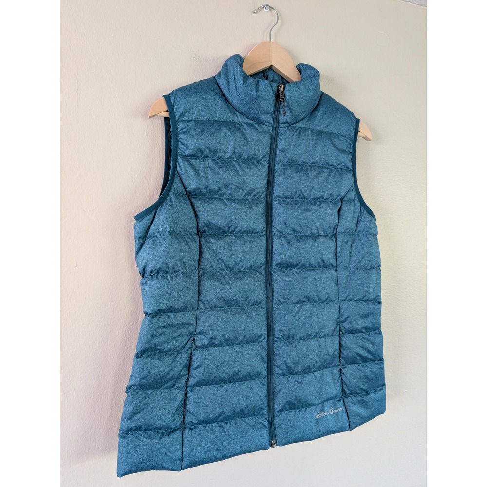 Eddie Bauer Women's Down Vest EB650 Teal Blue Puffer Hiking Outdoor Travel Sz L - Picture 2 of 9